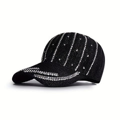 Striped Rhinestone Baseball Cap Hip Hop Knitted Sun Hat