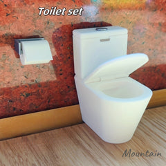 1:12 Scale Mini Toilet Set with Tissue Holder for Dollhouse Bathroom Decor