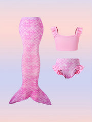 3pcs Fish Scale Print Mermaid Swimsuit Set for Girls