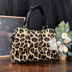 Leopard Print Tote Bag with Removable Strap Zipper Closure Polyester Lining