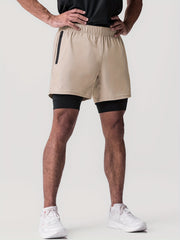 Men's Double Layer Sports Shorts With Inner Zip Pocket