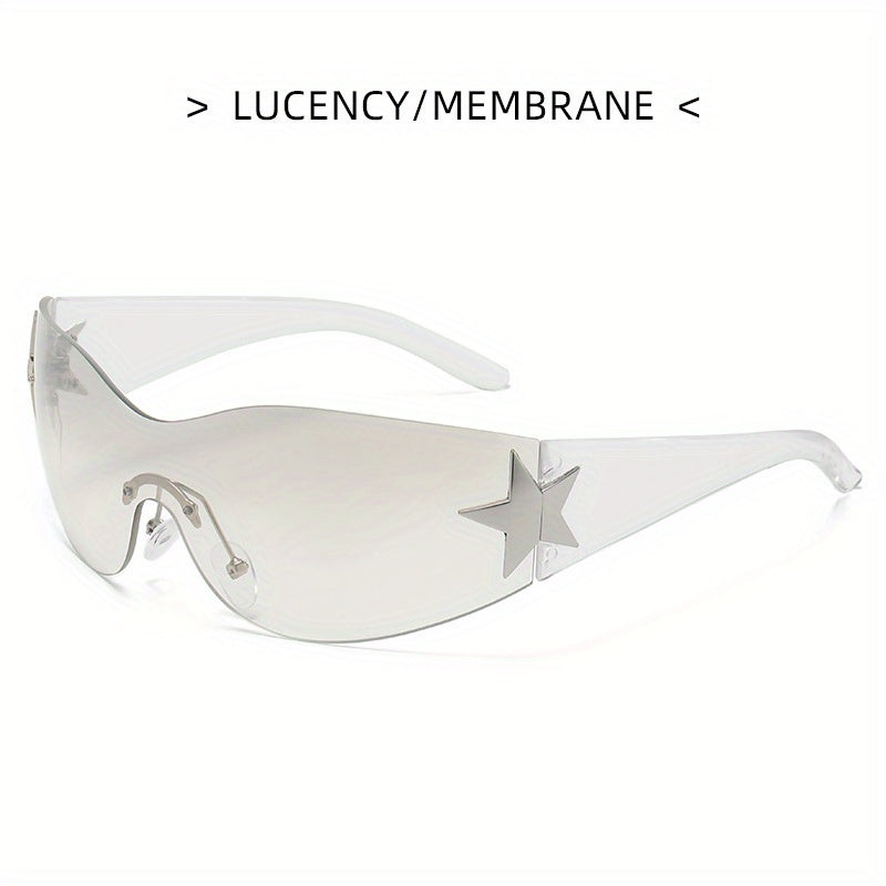 Y2K Wrap Around Sunglasses Cyberpunk Star Decor UV400