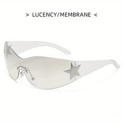 Y2K Wrap Around Sunglasses Cyberpunk Star Decor UV400