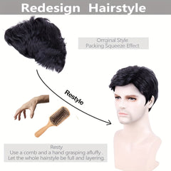Men's Short Hair Wig Bifurcation Elastic Inner Mesh Christmas Daily Wear