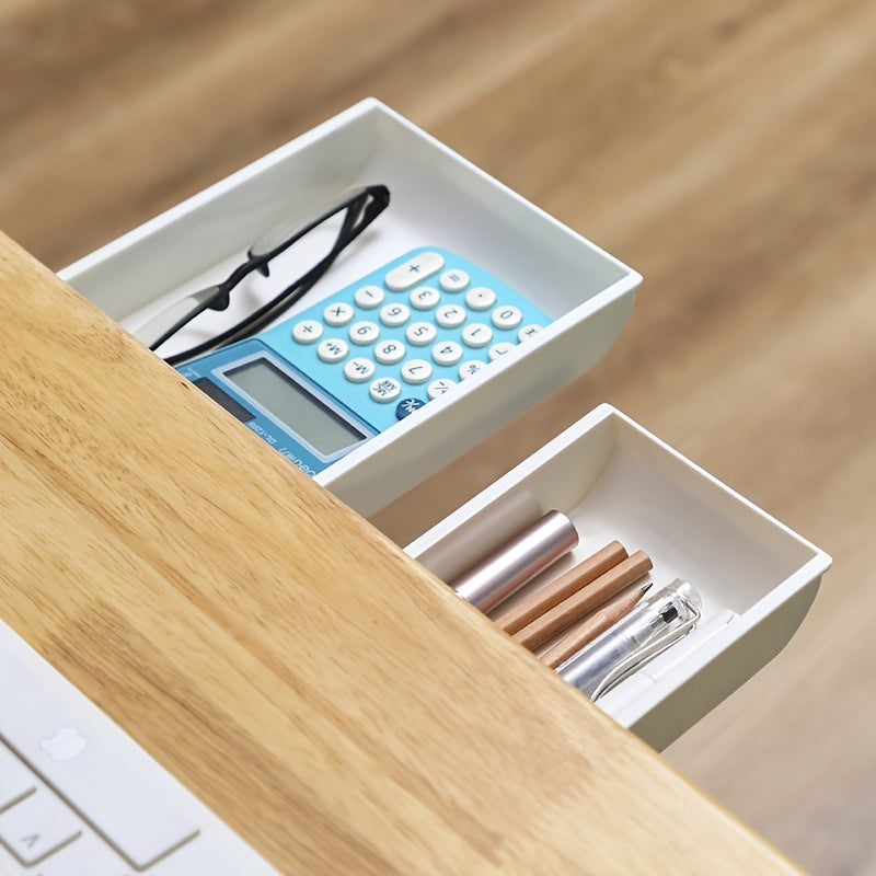 Self Stick Pencil Tray Desk Storage Drawer with Under Desk Stand Gray