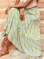 Boho Ditsy Floral Print High Rise Skirt