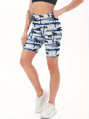 Women's Coconut Tree Pattern Skinny Shorts for Yoga Running Fitness