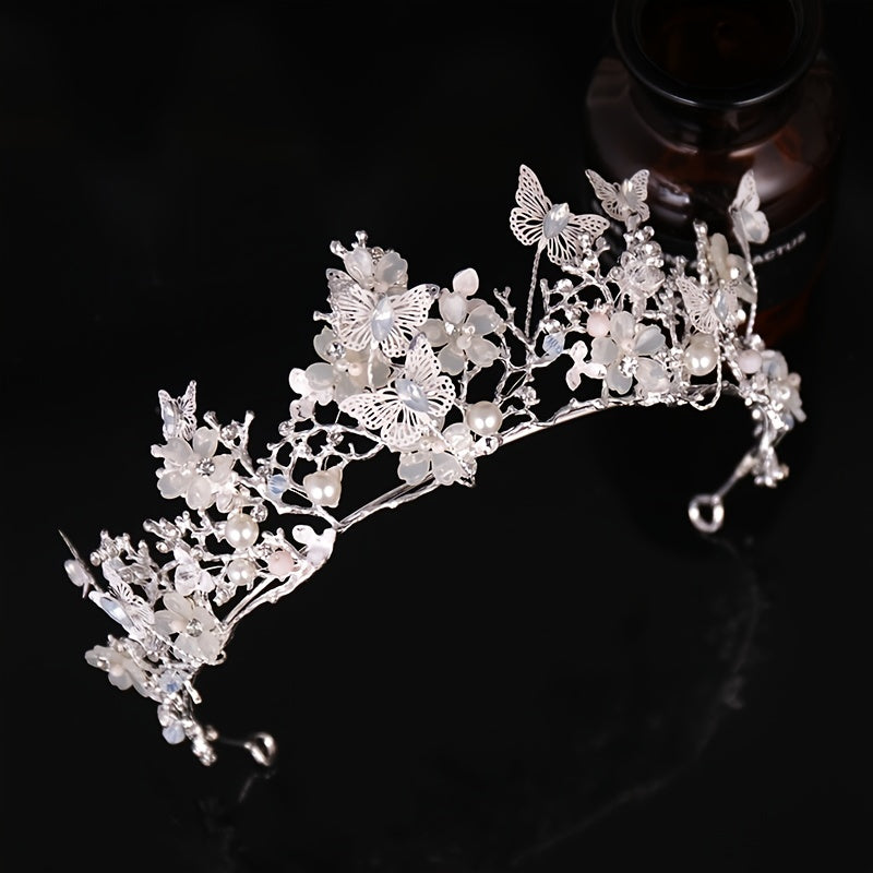 Butterfly Crown Flower Rhinestone Tiara for Women