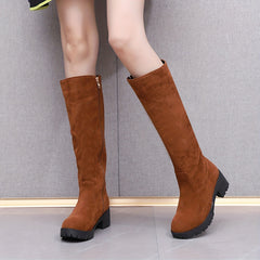Chunky Knee High Boots Round Toe Side Zipper Thermal Ridding Boots