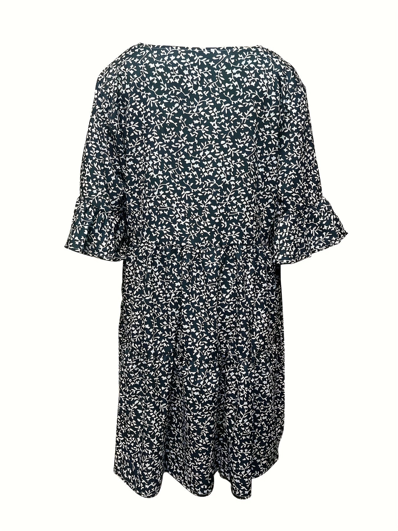 Boho Dress Women's Plus Floral Print Ruffle Dress With Pockets
