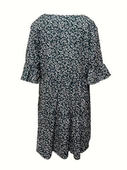 Boho Dress Women's Plus Floral Print Ruffle Dress With Pockets