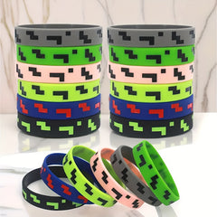 12pcs Pixel Theme Silicone Wristbands Printed Gaming Themed Silicone Bracelets