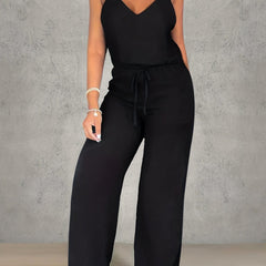 Wide Leg Tank Jumpsuit V Neck Drawstring Waist