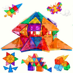 63pcs Kids Magnetic Tiles 3D Building Blocks Set Educational Toys - Boys & Girls
