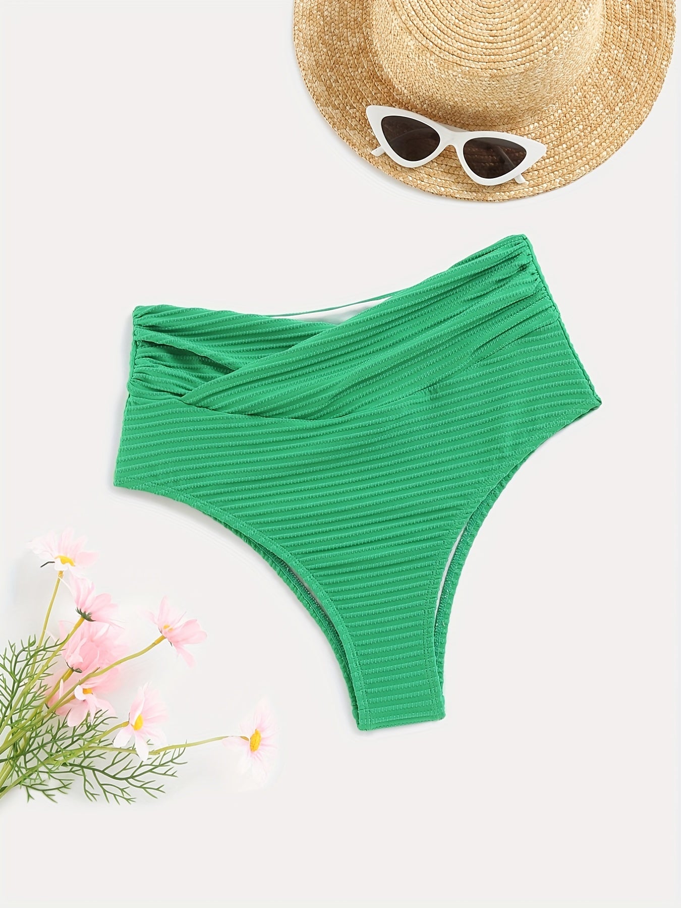Smocked Ruched Bikini Bottom High Cut Beachwear Bottom Women's Swimwear