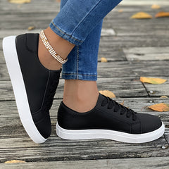 Faux Leather Flat Skate Shoes Lace Up Sneakers