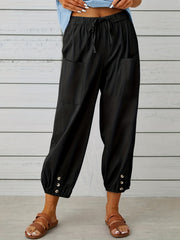 Cropped Pants Drawstring High Waist with Pockets