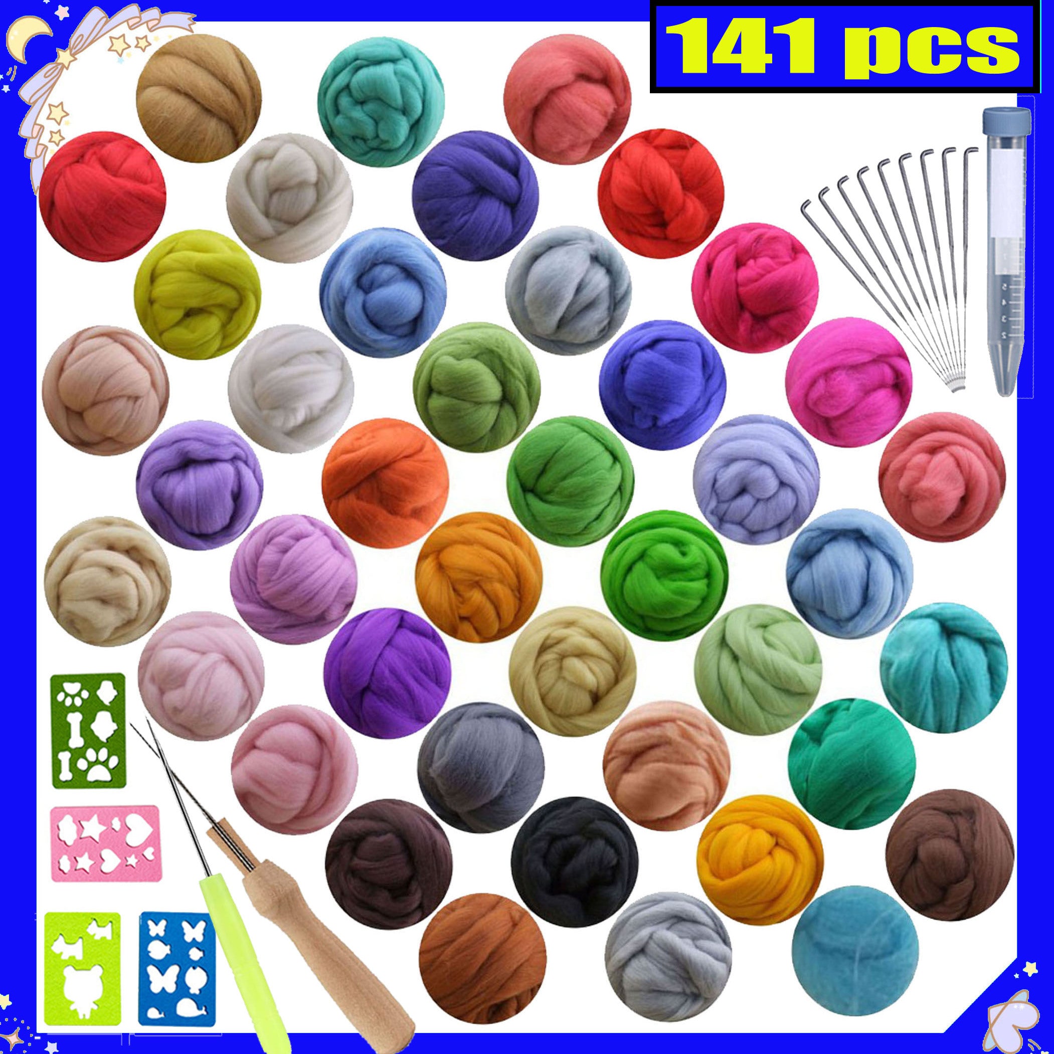 Needle Felting Kit 42 Colors Set Wool Roving Starter Kit with Tools