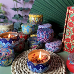 Bohemian Dried Flower Scented Candles Tin Can Fragrant for Bedrooms