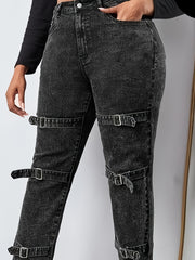 Solid Button Fly High Stretch Jeans