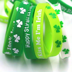 St. Patrick's Rubber Bracelet - Letters & Shamrock Graphics - Lucky Wristband