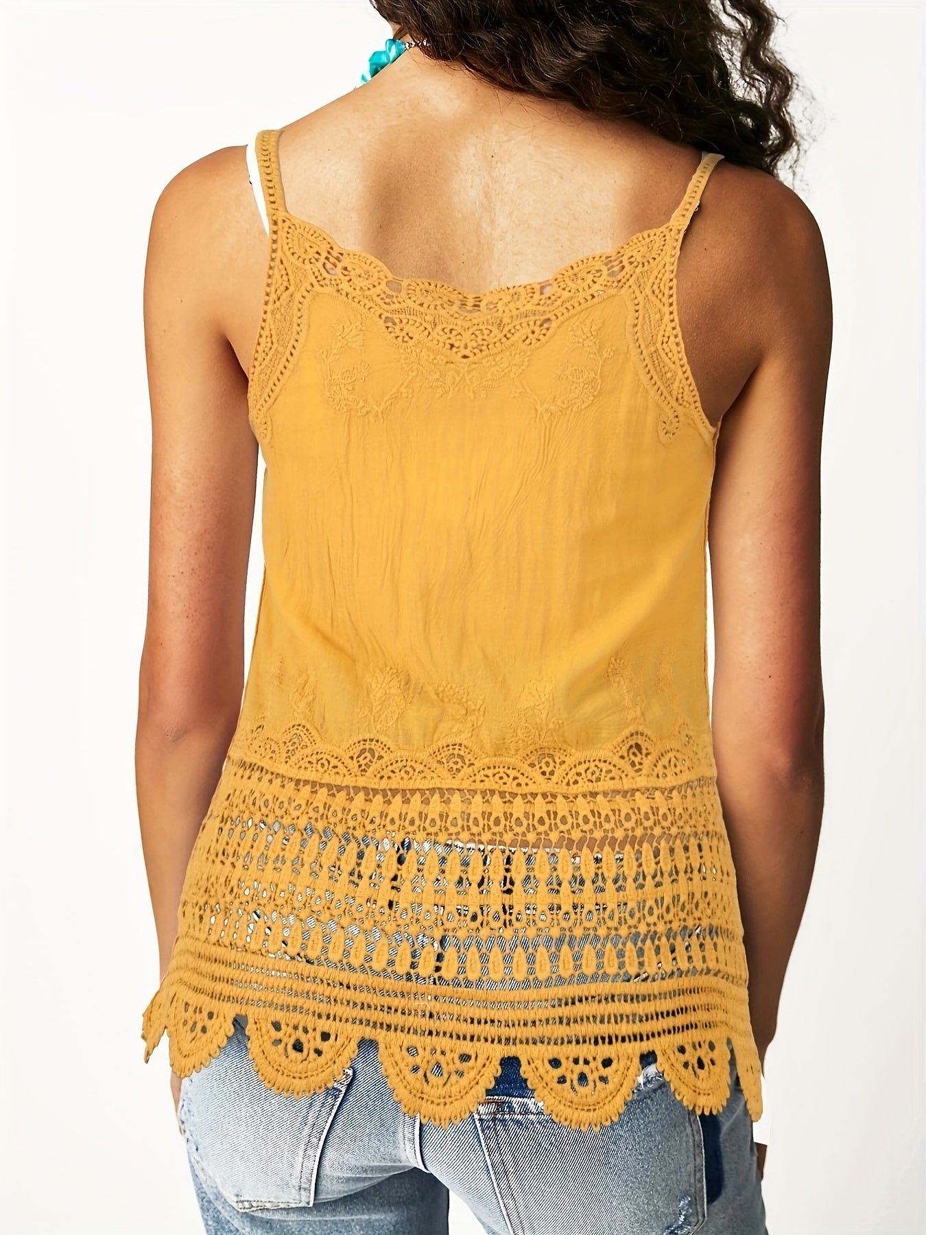 Embroidered Lace Cami Top Boho Crew Neck Sleeveless Summer Women's Clothing