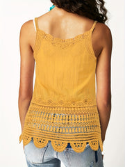 Embroidered Lace Cami Top Boho Crew Neck Sleeveless Summer Women's Clothing