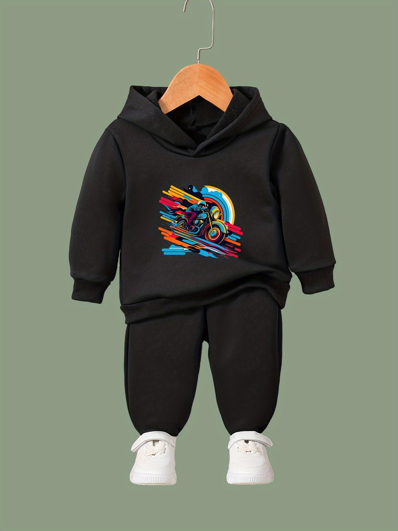 Motor Biker Long Sleeve Hoodie & Sweatpants Set