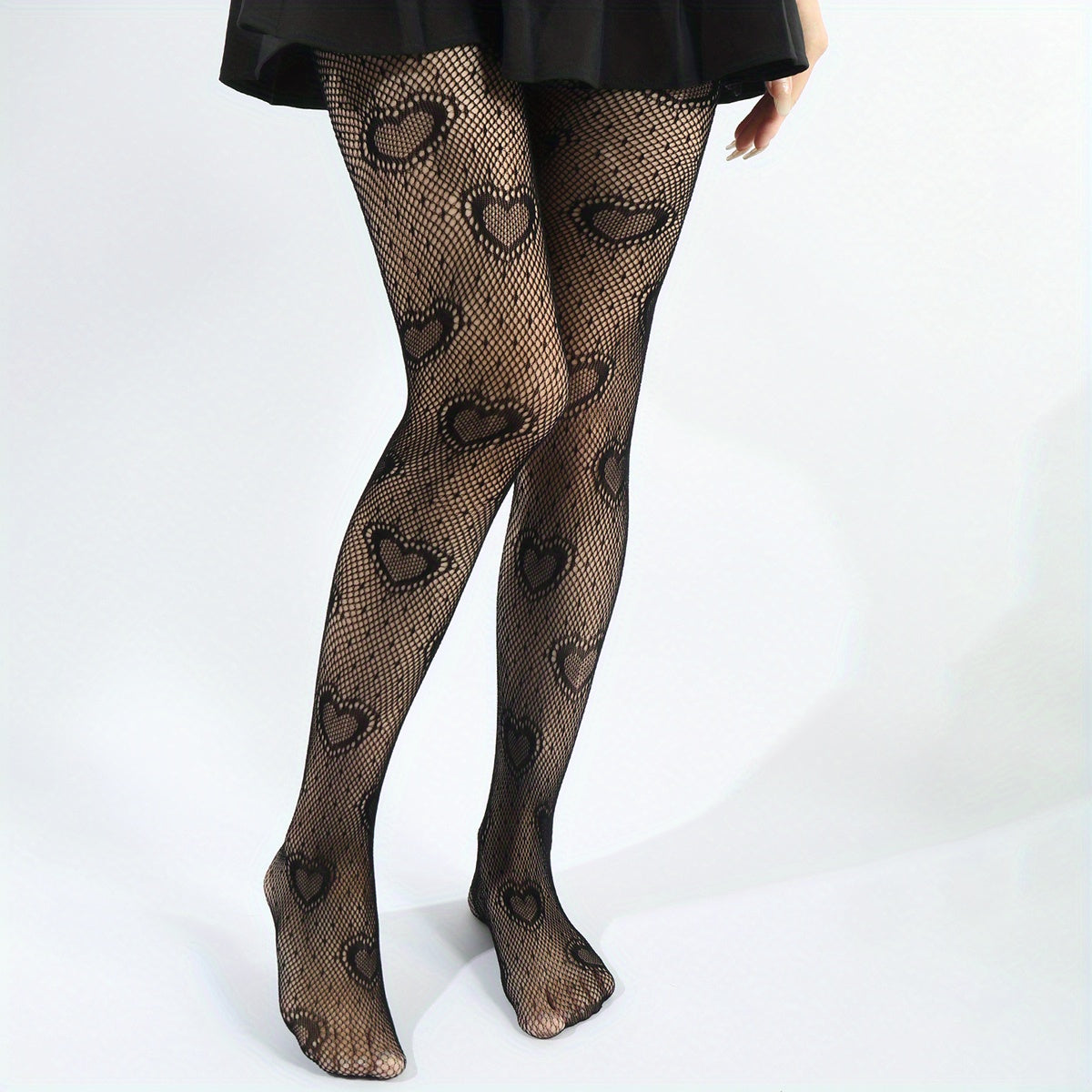 Heart Pattern Fishnet Tights High Waist Mesh Pantyhose