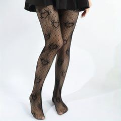 Heart Pattern Fishnet Tights High Waist Mesh Pantyhose