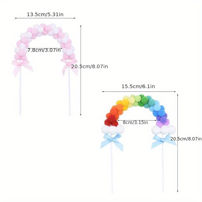 Pink Soft Pompom Cloud Cake Topper Rainbow Arch Cake Insert