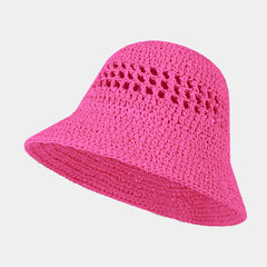 Rose Red Crochet Bucket Hat Straw Hat Hollow Vacation Beach Fisherman