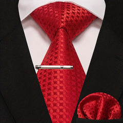 3pcs Wedding Tie And Square Scarf Set with Tie Clip