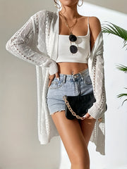 Long Sleeves Cover Up Shirts V Neck Slight Stretch Hollow Out Knitted Cardigan