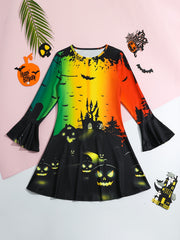 Girls Lovely Kitty Graphic Flare Sleeve Dress