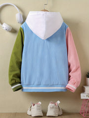 Girl's Letter Patched Varsity Jacket Preppy Kids School Baseball Jacket