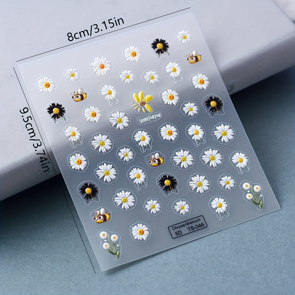 5D Daisy Bee Nail Art Stickers, Self Adhesive Nail Decals