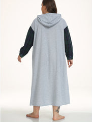 Plus Size Letter Graphic Plaid Hooded Sleep Dress