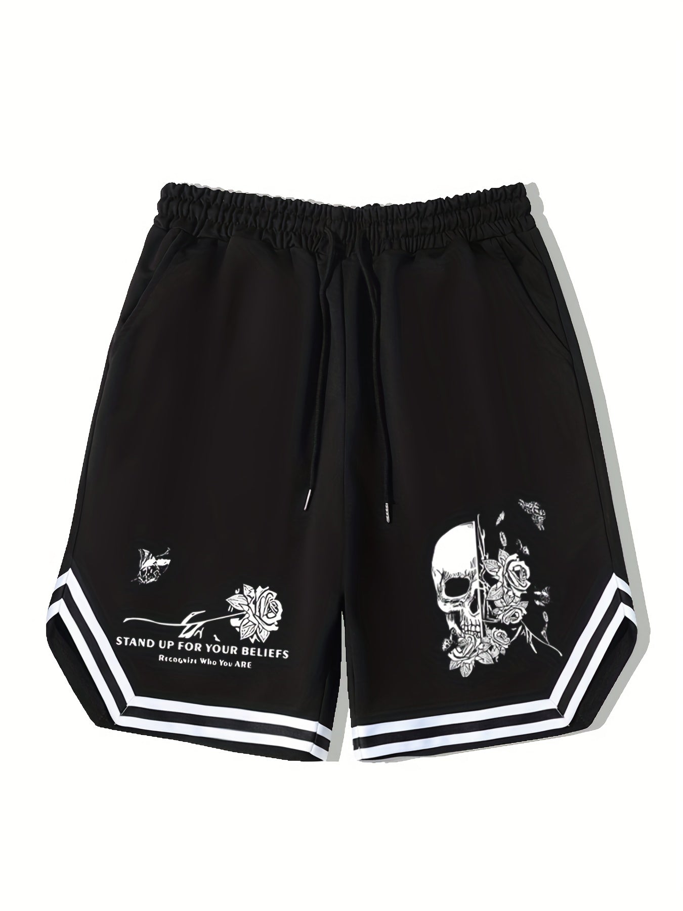Men's Flower Skull Graphic Drawstring Shorts