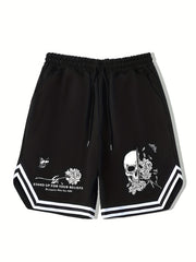 Men's Flower Skull Graphic Drawstring Shorts