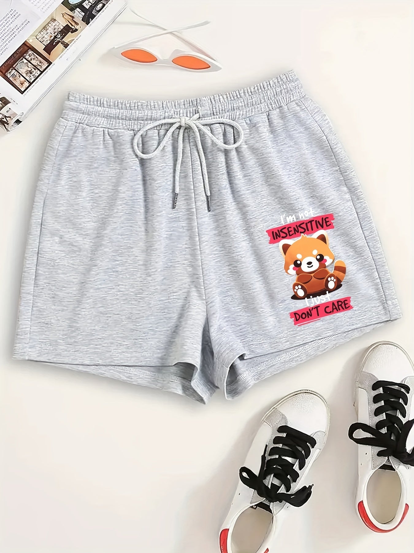 Women's Plus Raccoon & Slogan Print Pajama Shorts