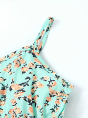 Girls Flower Print Suspender Romper Summer Beach Jumpsuit