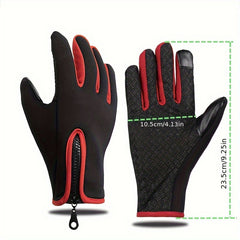 Red Edge Zipper Outdoor Cycling Sports Touch Screen Warm Long Finger Gloves