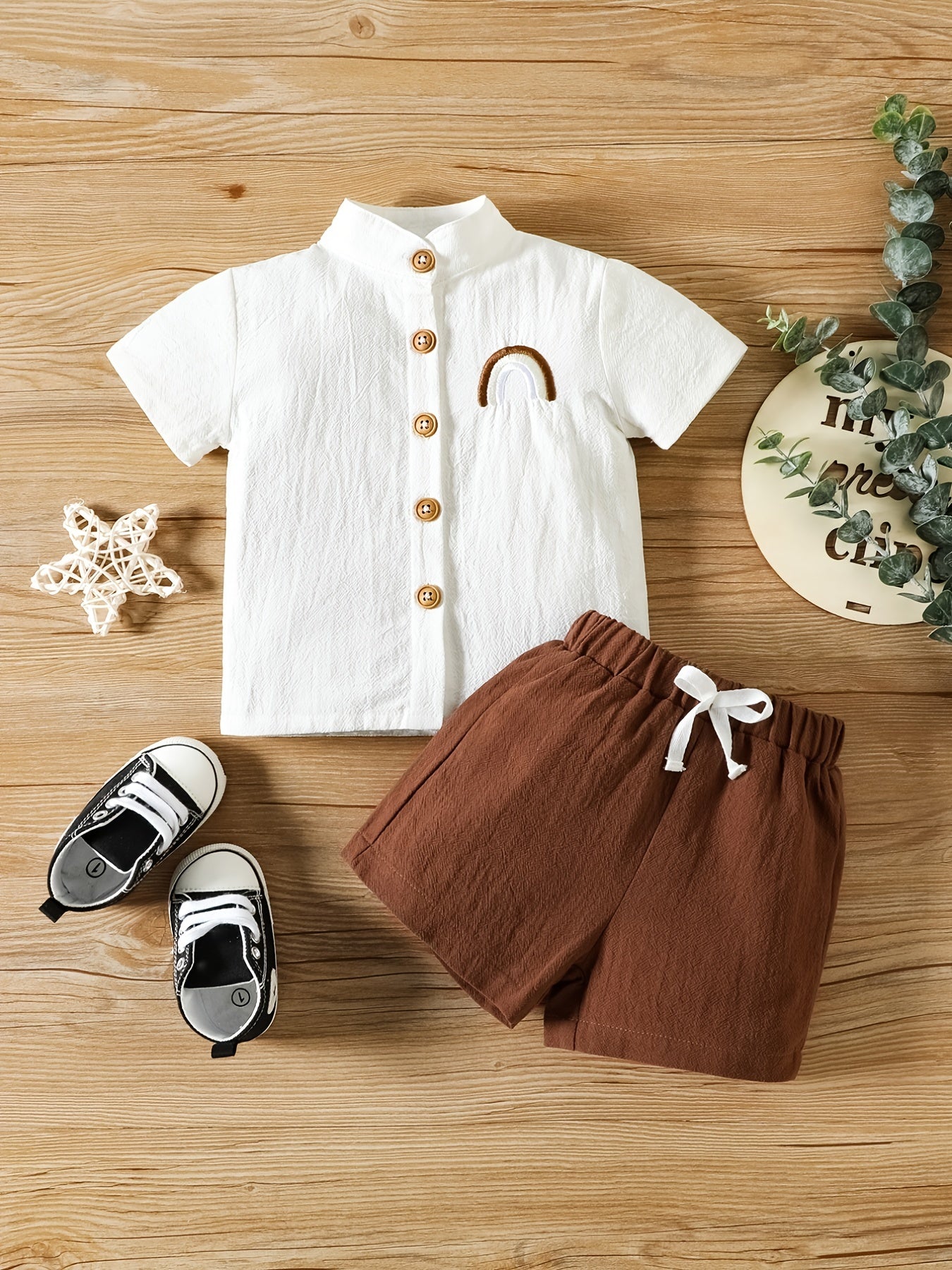 2pcs Baby Boys Short Sleeve Shirt & Shorts Set