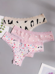 3 Pack Plus Size Lace Print Hipster Underwear Set