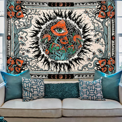 Mushroom Burning Sun Moon Phase Tapestry Wall Hanging Room Decor