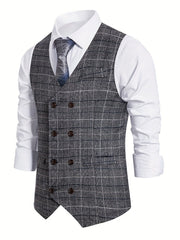 Plaid Double Breasted Men's Retro Suit Vest