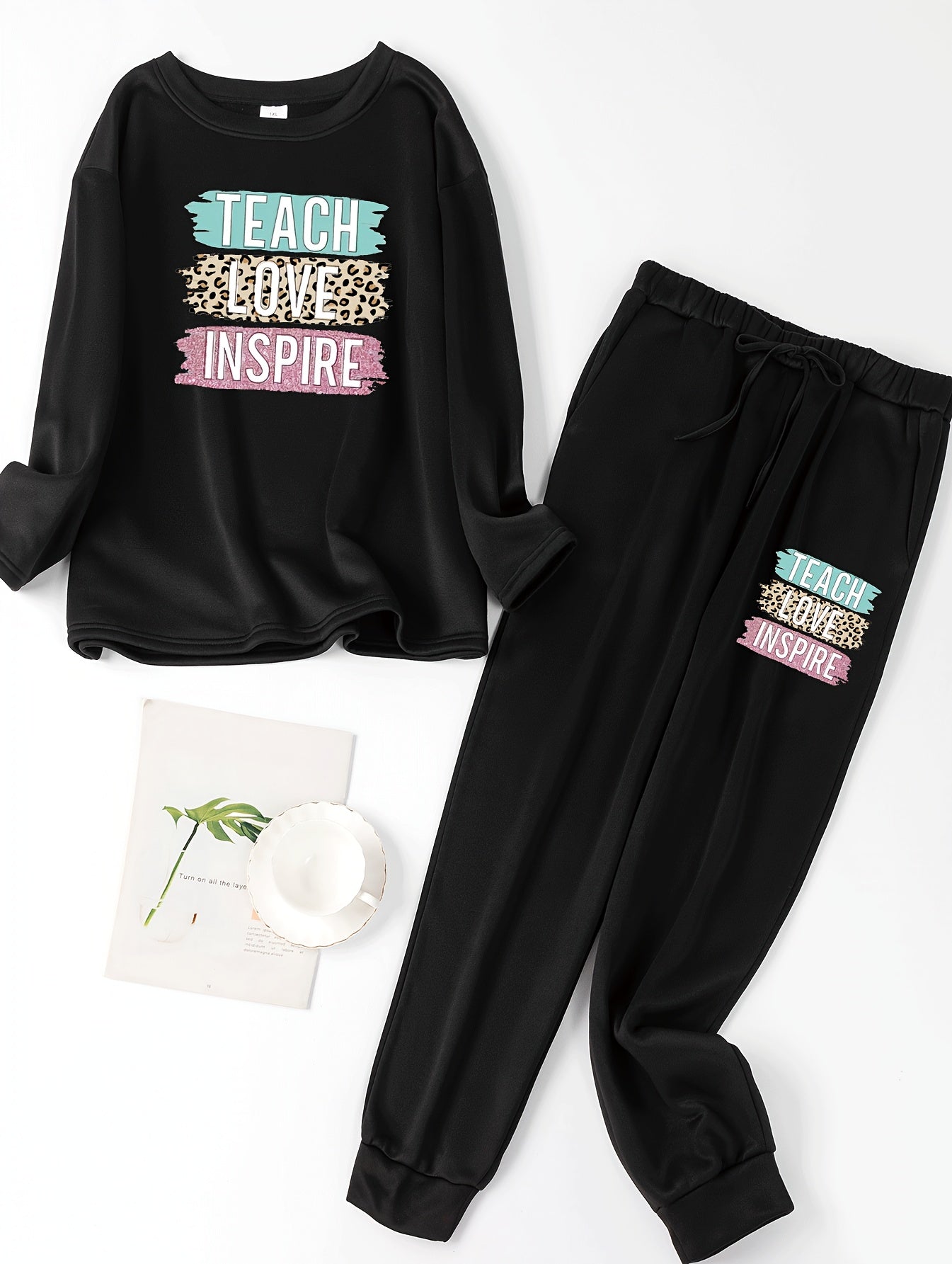 Women's Plus Brush & Letter Print Lounge Set