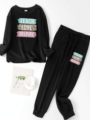 Women's Plus Brush & Letter Print Lounge Set