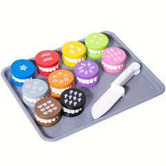Wooden Cookie Food Toy Play House Kit Math Counting Chopping Play